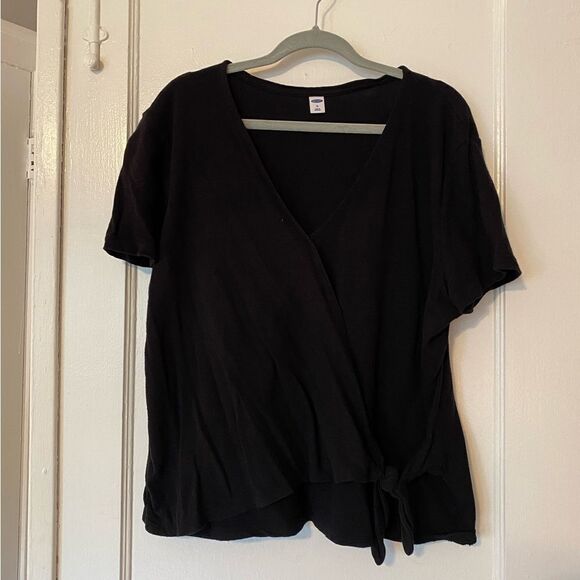 Old Navy Black Cotton Wrap Top Short Sleeve Size XL - Picture 1 of 8